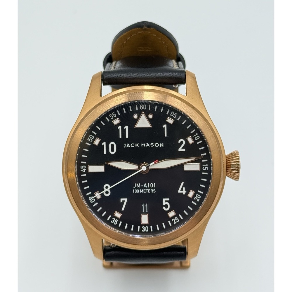 Jack Mason JM-A101 Aviator Pilot Watch Bronze Tone Black Leather 100M